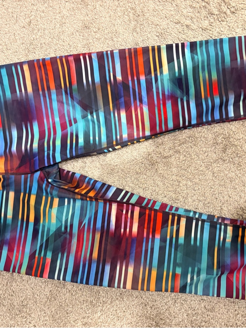 Athleta Multicolor Striped Girls' Active Leggings - Teal, Blue, Red, Yellow